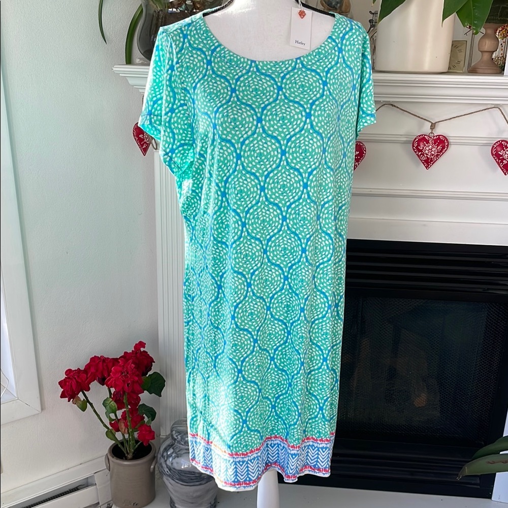 Blue and White Geometric Dress